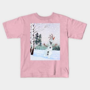 Snowman Jumping with Excitement Kids T-Shirt